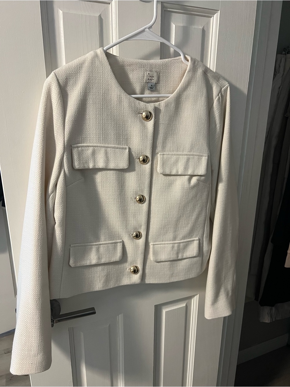 A New Day Cream Textured Button-Front Jacket